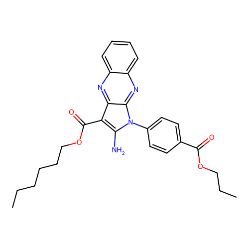 hexyl 2-amino-1-(4-(propoxycarbonyl)phenyl)-1H-pyrrolo[2,3-b]quinoxaline-3-carboxylate structure