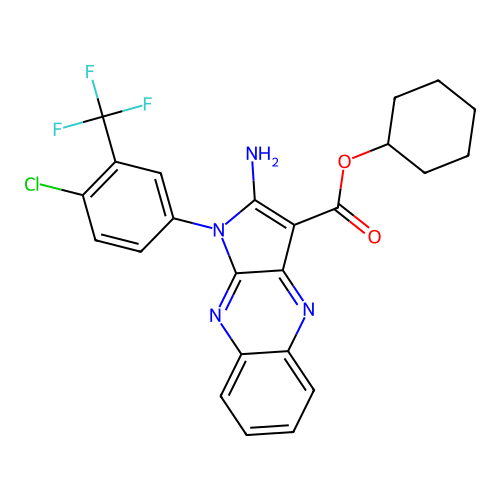 cyclohexyl 2-amino-1-(4-chloro-3-(trifluoromethyl)phenyl)-1H-pyrrolo[2,3-b]quinoxaline-3-carboxylate structure