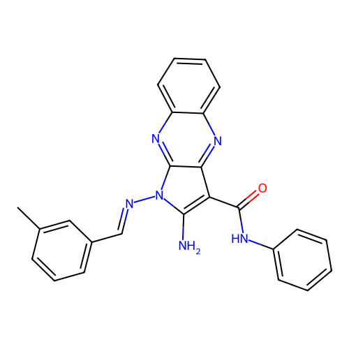 (E)-2-amino-1-((3-methylbenzylidene)amino)-N-phenyl-1H-pyrrolo[2,3-b]quinoxaline-3-carboxamide structure
