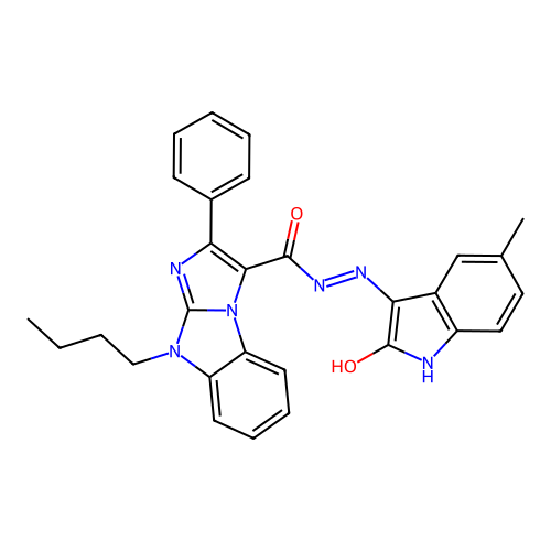 4-butyl-N'-(5-methyl-2-oxoindol-3-yl)-2-phenylimidazo[1,2-a]benzimidazole-1-carbohydrazide structure