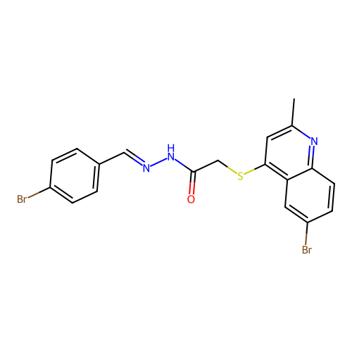 (E)-2-((6-bromo-2-methylquinolin-4-yl)thio)-N'-(4-bromobenzylidene)acetohydrazide structure