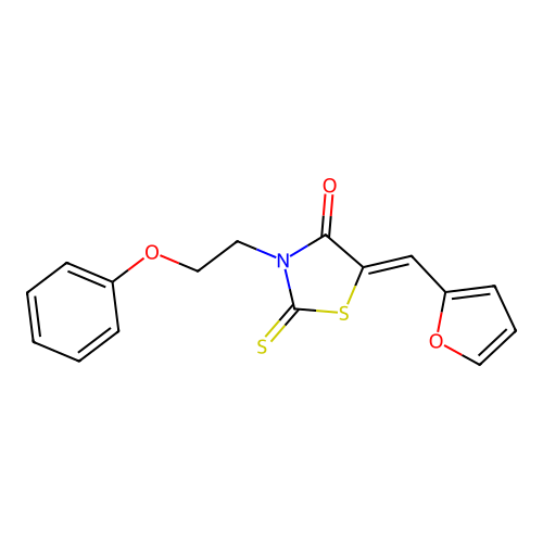 (5Z)-5-(furan-2-ylmethylidene)-3-(2-phenoxyethyl)-2-thioxo-1,3-thiazolidin-4-one structure
