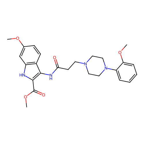 Methyl 6-methoxy-3-[3-[4-(2-methoxyphenyl)piperazin-1-yl]propanoylamino]-1H-indole-2-carboxylate structure