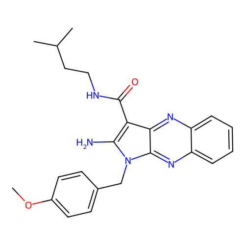 2-amino-1-(4-methoxybenzyl)-N-(3-methylbutyl)-1H-pyrrolo[2,3-b]quinoxaline-3-carboxamide structure