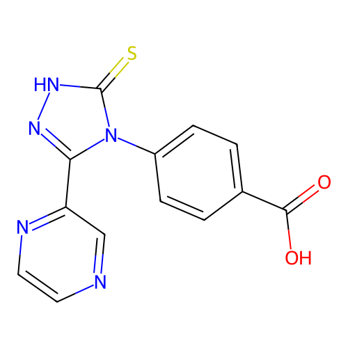 4-[3-(pyrazin-2-yl)-5-thioxo-1,5-dihydro-4H-1,2,4-triazol-4-yl]benzoic acid structure
