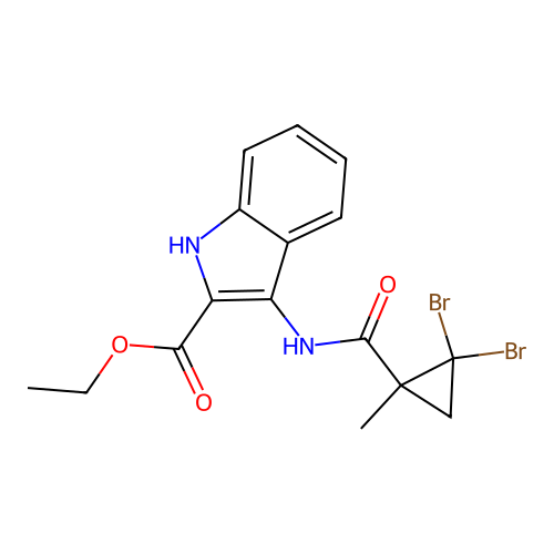 ethyl 3-(2,2-dibromo-1-methylcyclopropanecarboxamido)-1H-indole-2-carboxylate structure