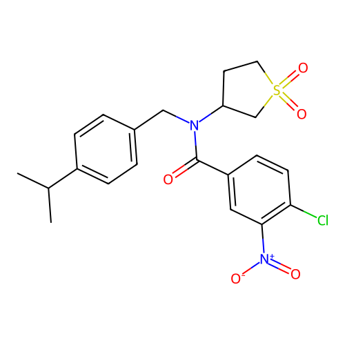 4-chloro-N-(1,1-dioxothiolan-3-yl)-3-nitro-N-[(4-propan-2-ylphenyl)methyl]benzamide structure