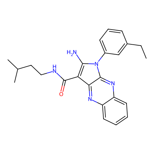 2-amino-1-(3-ethylphenyl)-N-(3-methylbutyl)-1H-pyrrolo[2,3-b]quinoxaline-3-carboxamide structure