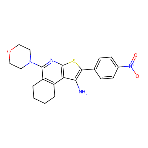 5-(morpholin-4-yl)-2-(4-nitrophenyl)-6,7,8,9-tetrahydrothieno[2,3-c]isoquinolin-1-amine structure