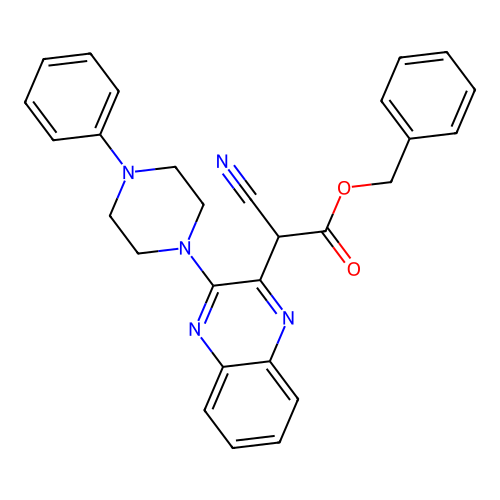 Benzyl cyano[3-(4-phenylpiperazin-1-yl)quinoxalin-2-yl]acetate structure