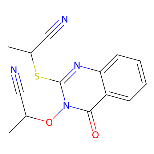 2-{[3-(1-Cyanoethoxy)-4-oxo-3,4-dihydroquinazolin-2-yl]sulfanyl}propanenitrile structure