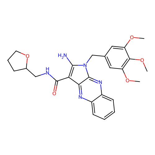 2-amino-N-((tetrahydrofuran-2-yl)methyl)-1-(3,4,5-trimethoxybenzyl)-1H-pyrrolo[2,3-b]quinoxaline-3-carboxamide structure