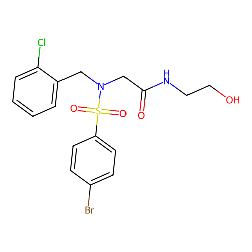 2-(4-bromo-N-(2-chlorobenzyl)phenylsulfonamido)-N-(2-hydroxyethyl)acetamide structure