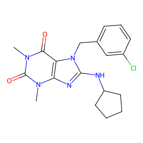 7-(3-chlorobenzyl)-8-(cyclopentylamino)-1,3-dimethyl-1H-purine-2,6(3H,7H)-dione structure