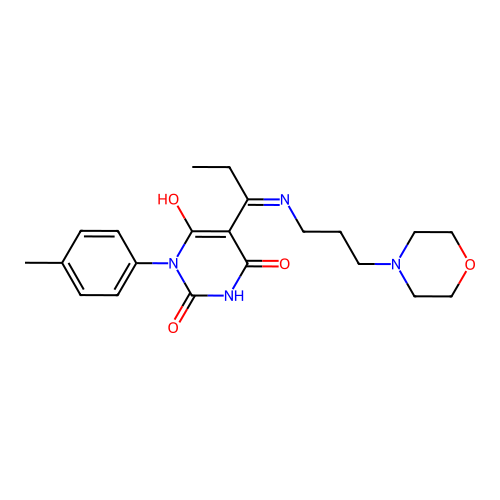 1-(4-methylphenyl)-5-[1-(3-morpholin-4-ylpropylamino)propylidene]-1,3-diazinane-2,4,6-trione structure