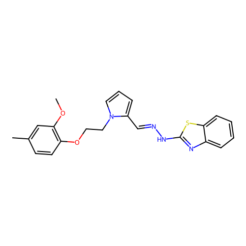 (2Z)-2-[(2E)-({1-[2-(2-methoxy-4-methylphenoxy)ethyl]-1H-pyrrol-2-yl}methylidene)hydrazinylidene]-2,3-dihydro-1,3-benzothiazole structure