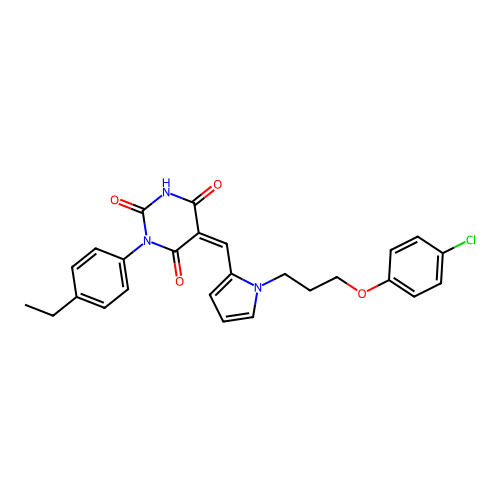 (5Z)-5-({1-[3-(4-chlorophenoxy)propyl]-1H-pyrrol-2-yl}methylidene)-3-(4-ethylphenyl)-6-hydroxypyrimidine-2,4(3H,5H)-dione structure