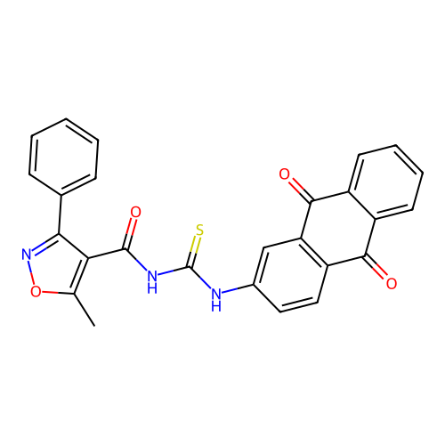 N-[(9,10-dioxoanthracen-2-yl)carbamothioyl]-5-methyl-3-phenyl-1,2-oxazole-4-carboxamide structure