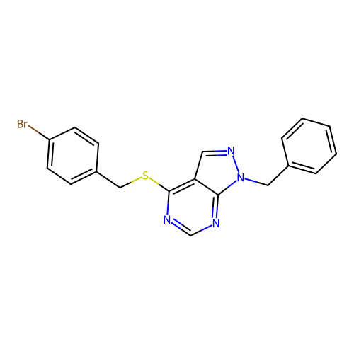 1-benzyl-4-[(4-bromobenzyl)sulfanyl]-1H-pyrazolo[3,4-d]pyrimidine structure