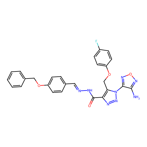 (E)-1-(4-amino-1,2,5-oxadiazol-3-yl)-N'-(4-(benzyloxy)benzylidene)-5-((4-fluorophenoxy)methyl)-1H-1,2,3-triazole-4-carbohydrazide structure