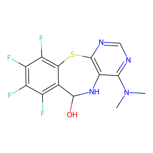 4-(dimethylamino)-7,8,9,10-tetrafluoro-5,6-dihydropyrimido[4,5-b][1,4]benzothiazepin-6-ol structure