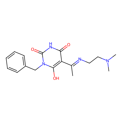 1-benzyl-5-[1-(2-dimethylaminoethylamino)ethylidene]-1,3-diazinane-2,4,6-trione structure