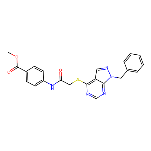 methyl 4-({[(1-benzyl-1H-pyrazolo[3,4-d]pyrimidin-4-yl)sulfanyl]acetyl}amino)benzoate structure