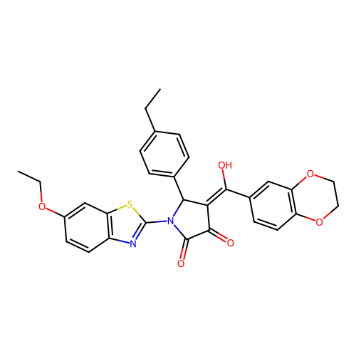 (4E)-4-[2,3-dihydro-1,4-benzodioxin-6-yl(hydroxy)methylidene]-1-(6-ethoxy-1,3-benzothiazol-2-yl)-5-(4-ethylphenyl)pyrrolidine-2,3-dione structure