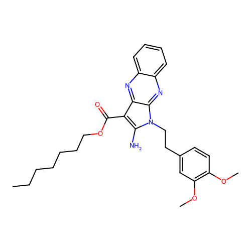 heptyl 2-amino-1-(3,4-dimethoxyphenethyl)-1H-pyrrolo[2,3-b]quinoxaline-3-carboxylate structure