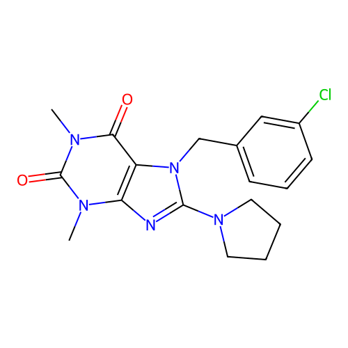 7-[(3-chlorophenyl)methyl]-1,3-dimethyl-8-pyrrolidin-1-ylpurine-2,6-dione structure
