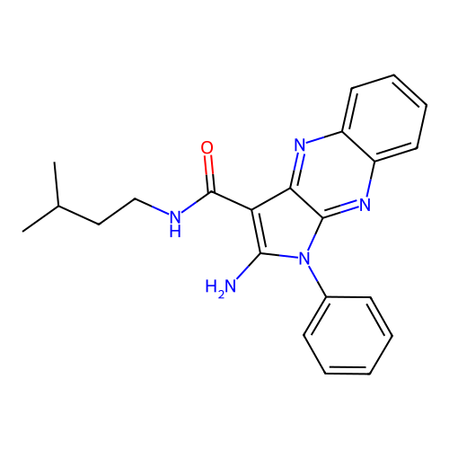 2-amino-N-isopentyl-1-phenyl-1H-pyrrolo[2,3-b]quinoxaline-3-carboxamide structure