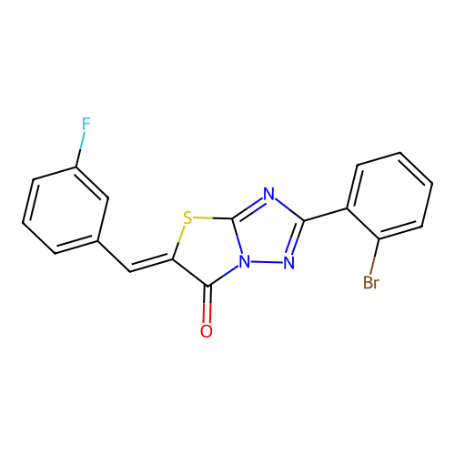 (Z)-2-(2-bromophenyl)-5-(3-fluorobenzylidene)thiazolo[3,2-b][1,2,4]triazol-6(5H)-one structure