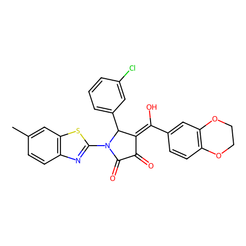 (4E)-5-(3-chlorophenyl)-4-[2,3-dihydro-1,4-benzodioxin-6-yl(hydroxy)methylidene]-1-(6-methyl-1,3-benzothiazol-2-yl)pyrrolidine-2,3-dione structure
