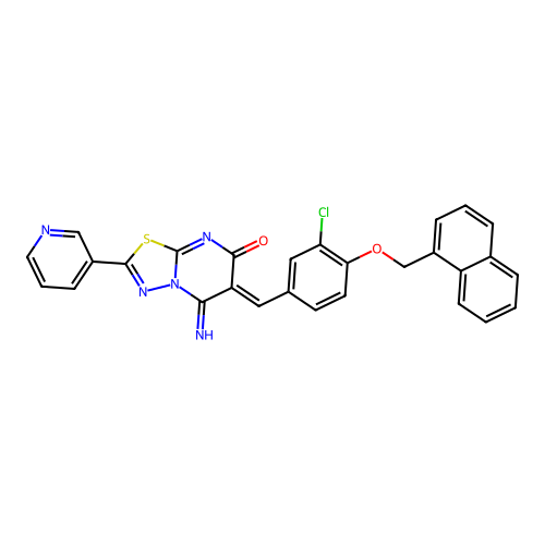 (6Z)-6-[[3-chloro-4-(naphthalen-1-ylmethoxy)phenyl]methylidene]-5-imino-2-pyridin-3-yl-[1,3,4]thiadiazolo[3,2-a]pyrimidin-7-one structure
