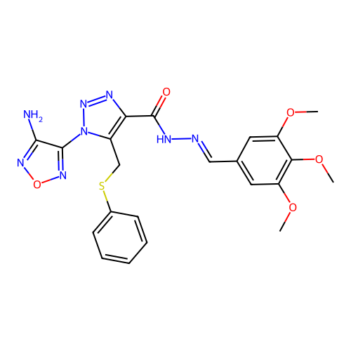 (E)-1-(4-amino-1,2,5-oxadiazol-3-yl)-5-((phenylthio)methyl)-N'-(3,4,5-trimethoxybenzylidene)-1H-1,2,3-triazole-4-carbohydrazide structure