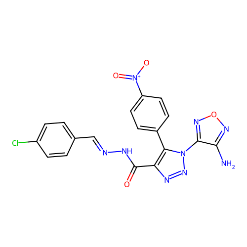 (E)-1-(4-amino-1,2,5-oxadiazol-3-yl)-N'-(4-chlorobenzylidene)-5-(4-nitrophenyl)-1H-1,2,3-triazole-4-carbohydrazide structure