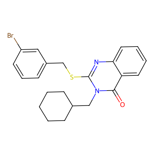 2-[(3-bromobenzyl)sulfanyl]-3-(cyclohexylmethyl)quinazolin-4(3H)-one structure