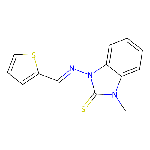 1-methyl-3-[(E)-thiophen-2-ylmethylideneamino]benzimidazole-2-thione structure
