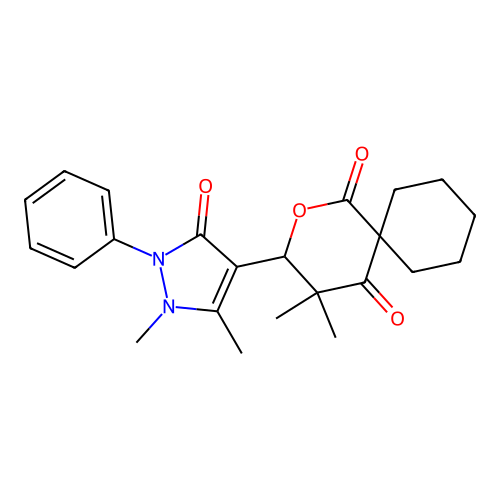 3-(1,5-dimethyl-3-oxo-2-phenyl-2,3-dihydro-1H-pyrazol-4-yl)-4,4-dimethyl-2-oxaspiro[5.5]undecane-1,5-dione structure