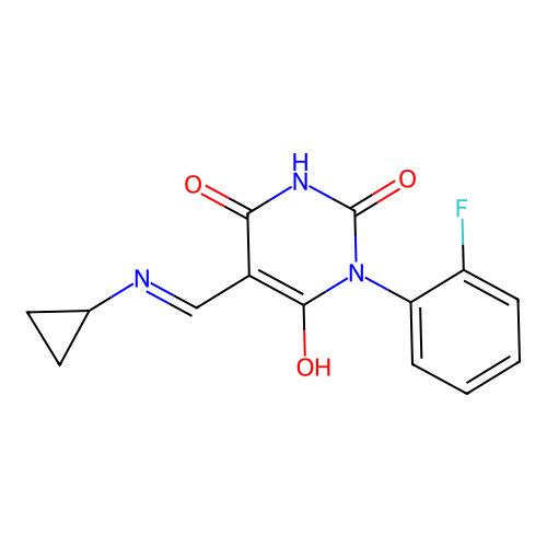 5-[(cyclopropylamino)methylidene]-1-(2-fluorophenyl)-1,3-diazinane-2,4,6-trione structure