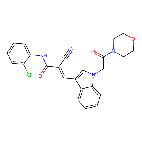 (E)-N-(2-chlorophenyl)-2-cyano-3-(1-(2-morpholino-2-oxoethyl)-1H-indol-3-yl)acrylamide structure