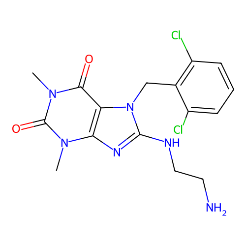 8-[(2-aminoethyl)amino]-7-(2,6-dichlorobenzyl)-1,3-dimethyl-3,7-dihydro-1H-purine-2,6-dione structure
