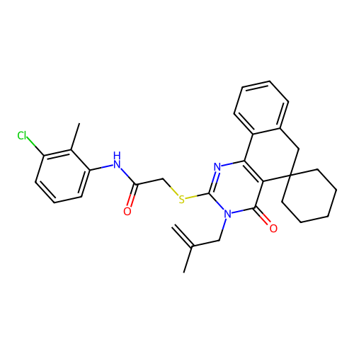 N-(3-chloro-2-methylphenyl)-2-((3-(2-methylallyl)-4-oxo-4,6-dihydro-3H-spiro[benzo[h]quinazoline-5,1'-cyclohexan]-2-yl)thio)acetamide structure