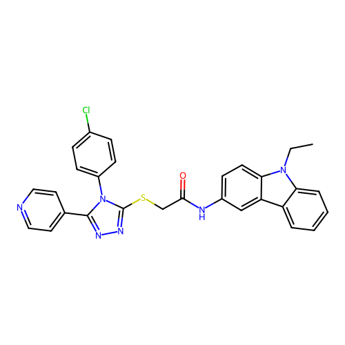 2-((4-(4-chlorophenyl)-5-(pyridin-4-yl)-4H-1,2,4-triazol-3-yl)thio)-N-(9-ethyl-9H-carbazol-3-yl)acetamide structure