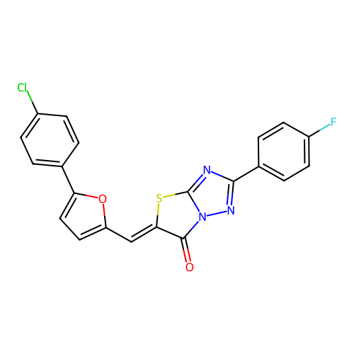 (5Z)-5-{[5-(4-chlorophenyl)furan-2-yl]methylidene}-2-(4-fluorophenyl)[1,3]thiazolo[3,2-b][1,2,4]triazol-6(5H)-one structure