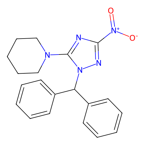 1-[1-(diphenylmethyl)-3-nitro-1H-1,2,4-triazol-5-yl]piperidine structure