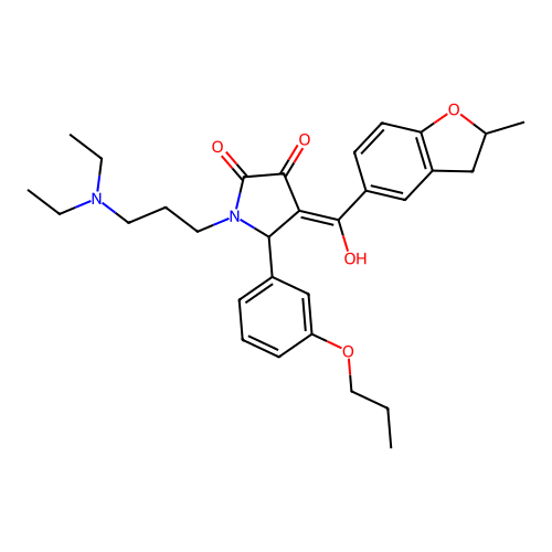 (4E)-1-[3-(diethylamino)propyl]-4-[hydroxy-(2-methyl-2,3-dihydro-1-benzofuran-5-yl)methylidene]-5-(3-propoxyphenyl)pyrrolidine-2,3-dione structure