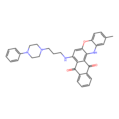 2-methyl-7-((3-(4-phenylpiperazin-1-yl)propyl)amino)-8H-naphtho[2,3-a]phenoxazine-8,13(14H)-dione structure