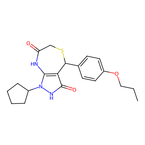 1-cyclopentyl-3-hydroxy-4-(4-propoxyphenyl)-6,8-dihydro-1H-pyrazolo[3,4-e][1,4]thiazepin-7(4H)-one structure