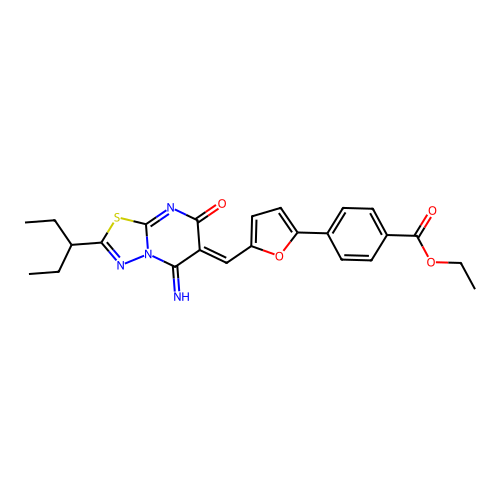 (Z)-ethyl 4-(5-((5-imino-7-oxo-2-(pentan-3-yl)-5H-[1,3,4]thiadiazolo[3,2-a]pyrimidin-6(7H)-ylidene)methyl)furan-2-yl)benzoate structure